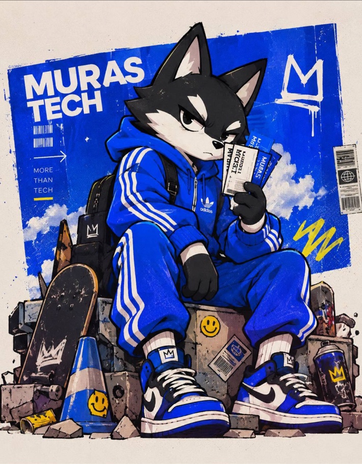 Маскот Muras Tech — волк в синем костюме